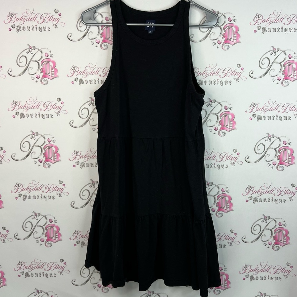 GAP dress ruffle tiered solid black ruffles Elegant Black Garment